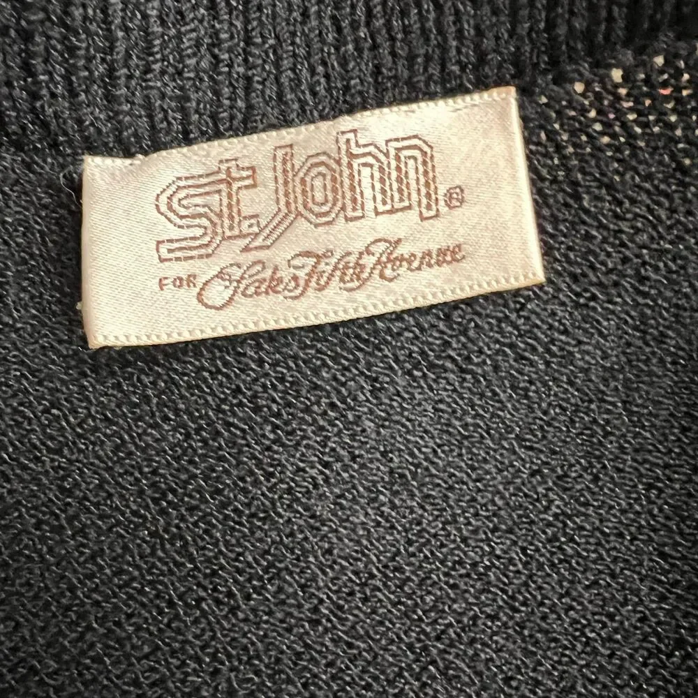 St. John for Saks Fifth Avenue Black Knit Wool Cardigan Gold Hardware Size 8/ M